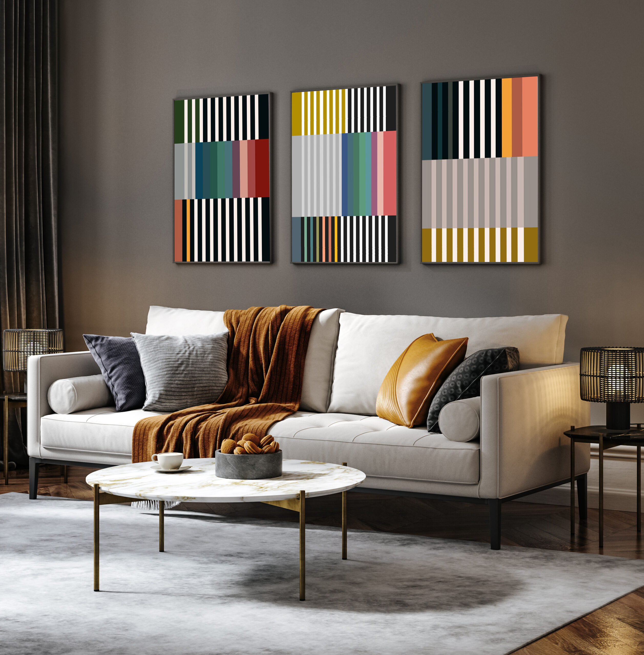 Frame mockup in modern dark home interior background, 3d render